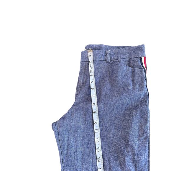 Old Navy Blue Denim Linen Blend Mid-Rise Side-Stripe Ankle Dress Pants Size 12 - Picture 14 of 16